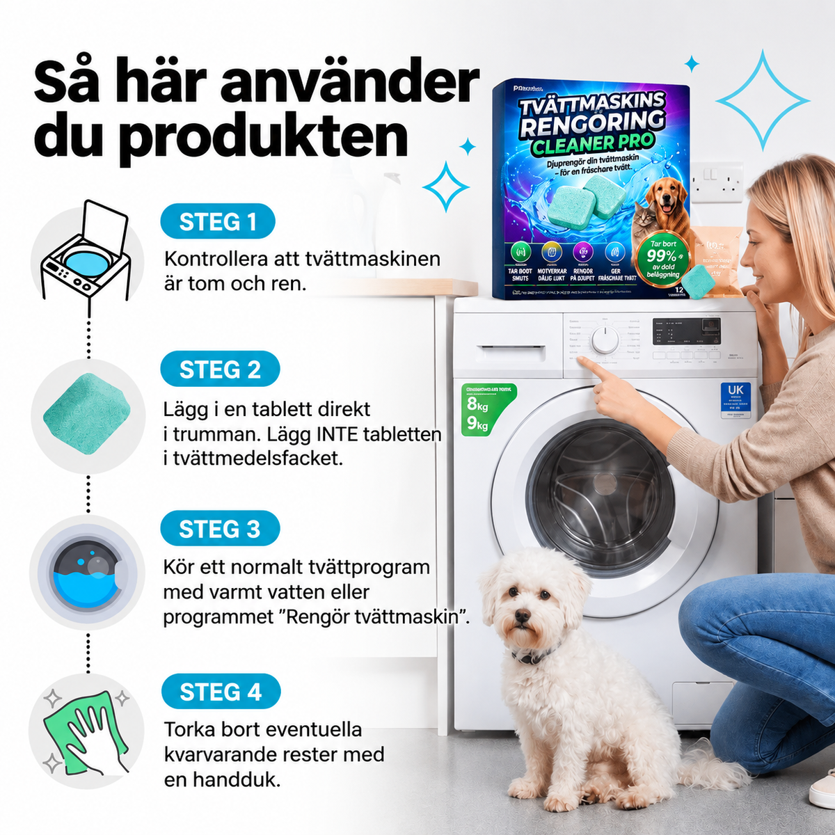 Djuprengöringstabletter för tvättmaskin – 12 st